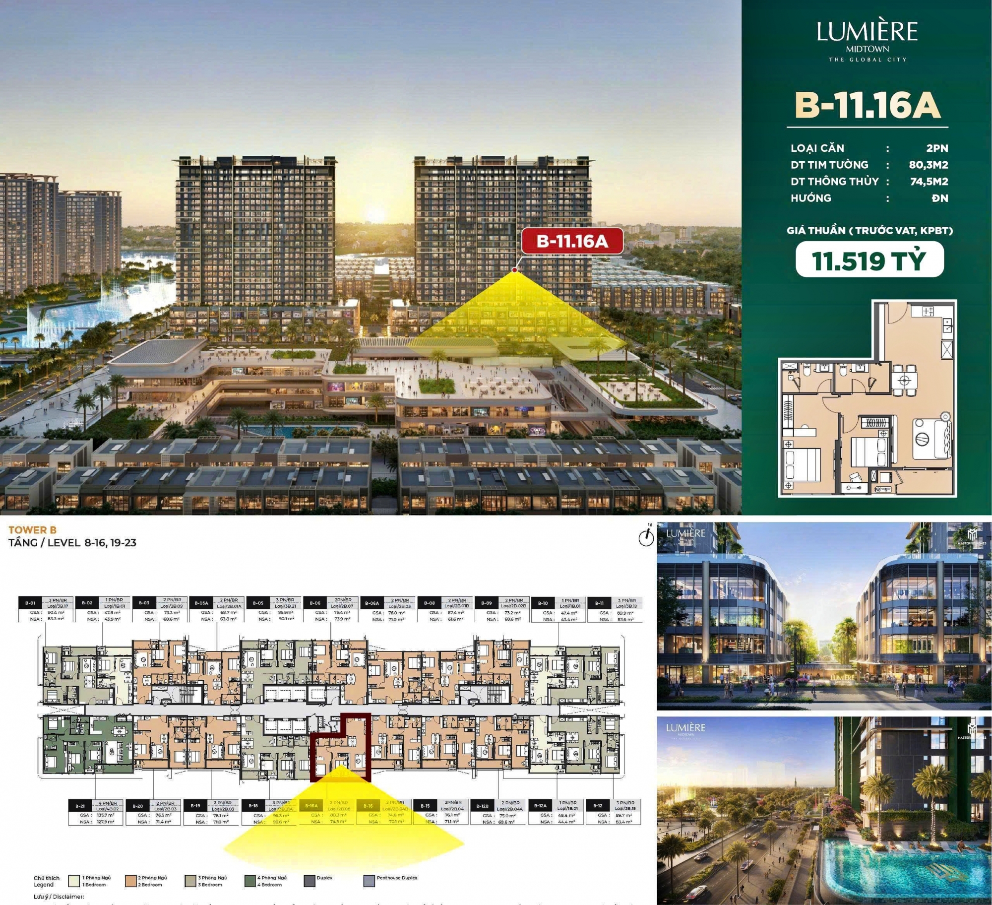 2 bedroom apartment for sale in Lumiere Midtown - view to the mall - nice layout