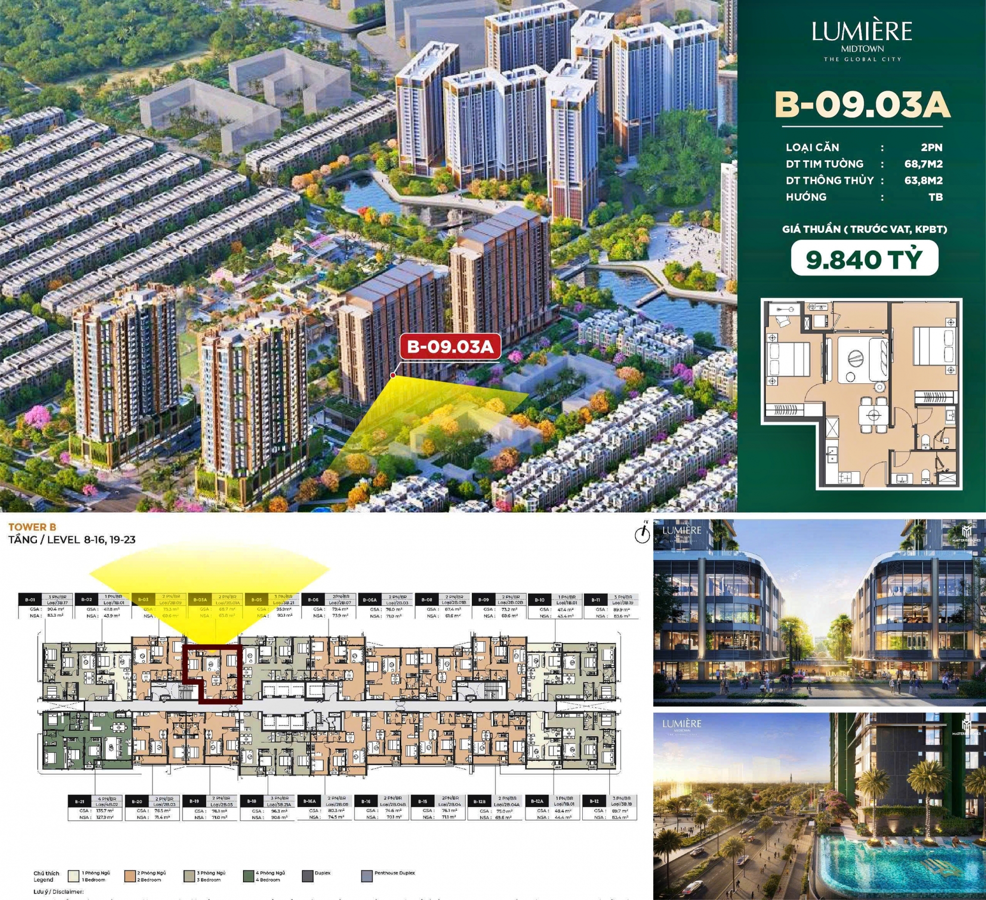 For sale: Lumiere Midtown apartment, modern design, with river and villa views